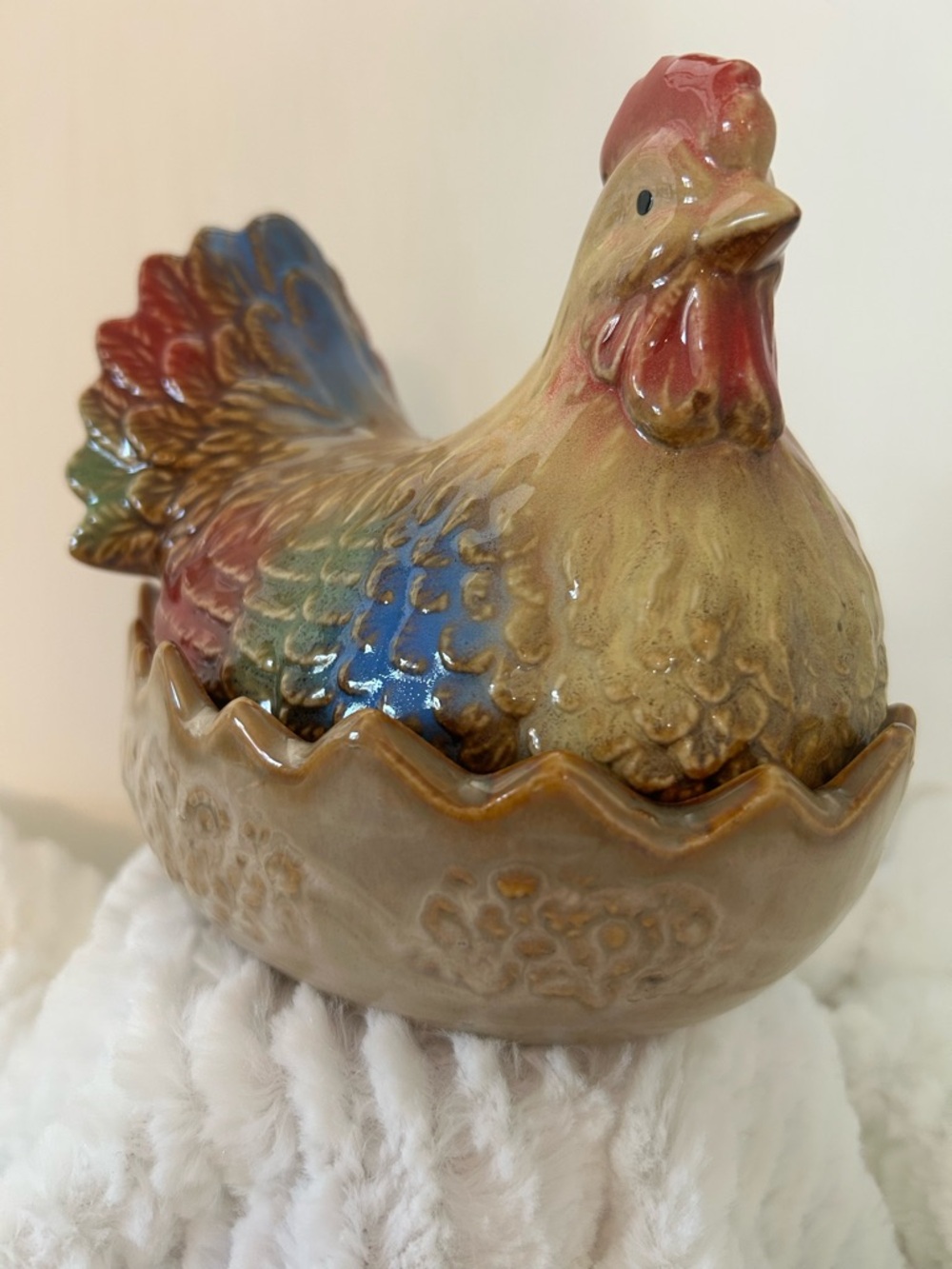 Multicolor Ceramic Hen on Nest Candy/Trinket Dish